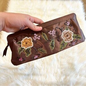 Floral Silky Satin‎ Embroidered Brown Clutch